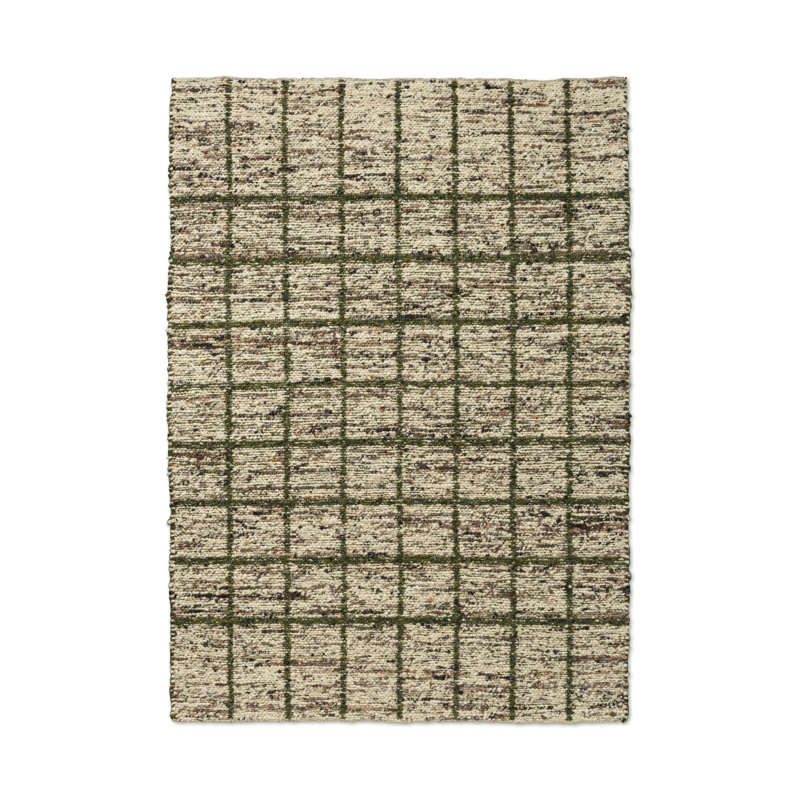Wool Geometric Area Rug in Green, Rectangle 4'7" x 6'7"