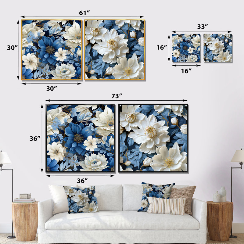 Limeuil - ensemble de 2 impressions sur toile florales, Toile tendue, H 16 po x l 33 po x P 1 po