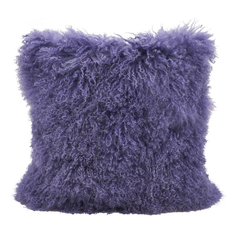Coussin décoratif carré avec sa housse en laine d'agneau Iyana, Carré 16 po, Ultraviolet