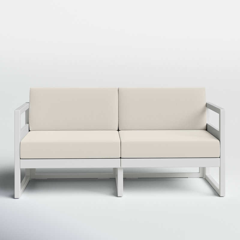 Lane 58'' Wide Straight Loveseat with Cushions, White, Canvas Natural Sunbrella® Canvas