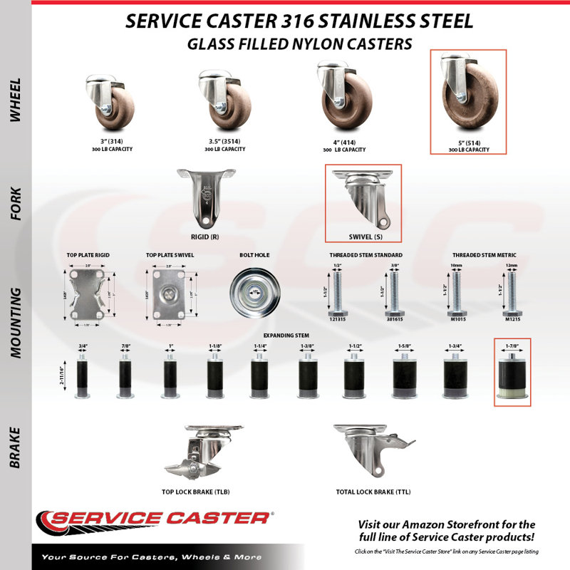 Stem Caster, 5" H x 5" W