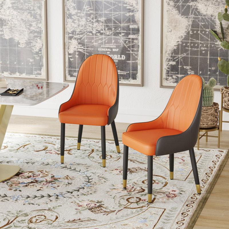 Azelene 18.89'' H Faux Leather Upholstered Side Chair, Orang/Brown