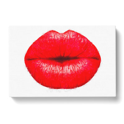 Red Lips Kiss - Wrapped Canvas Print