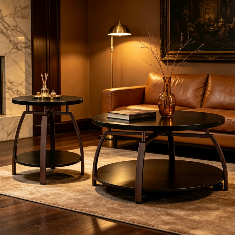 Dark Charcoal 2-Piece Round Coffee Table Set
