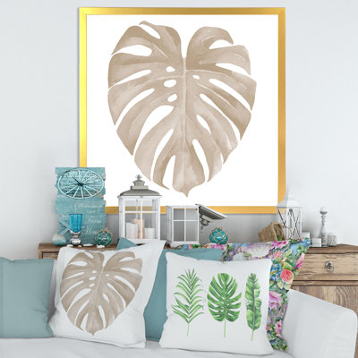 «Ivory Pastel Monstera Heart Shaped Tropical Leaf», reproduction de cadre photo sur toile