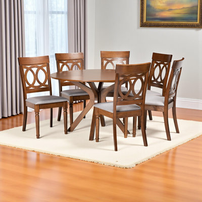Ensemble de salle à manger six personnes Elam gris / noyer avec quatre pieds, H 30 po x l 44,9 po x P 44,9 po