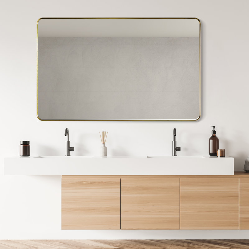 Metal Flat Wall Mirror, Gold, 30" x 48"