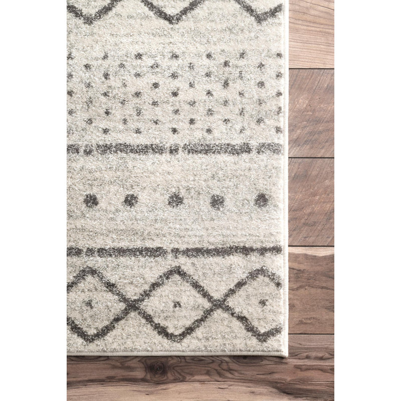 Tapis blanc cassé à motif géométrique Januario, Tapis de couloir 2 pi 8 po x 8 pi