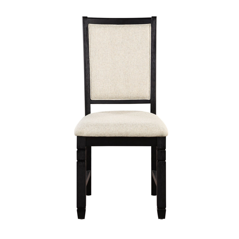 2 chaises de salle à manger à finition noire, siège en tissu beige texturé, 2 chaises rembourrées transitionnelles, structure en bois, goût