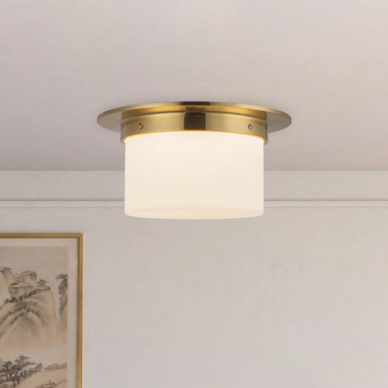 Mineral 11-in Brass Flush Mount, Brass, Opal Glass