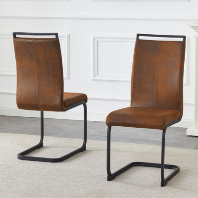 Retro - Style Suede - Like Tech Fabric Dining Chairs, Sturdy Metal Legs.Ergonomic Arc Backrest + Reinforced Metal Frame.Complete Ensemble: Set Of Four For Family Gatherings.Set