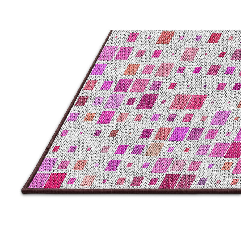 Tapis blanc/rose à motifs, Rectangle 8 pi x 10 pi
