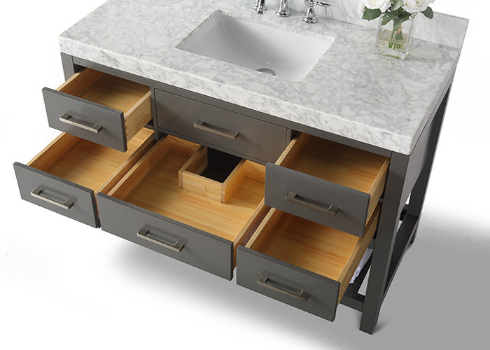 48 in. Single Vanity with Mirror, Nickel, Sapphire Gray, Carrara White