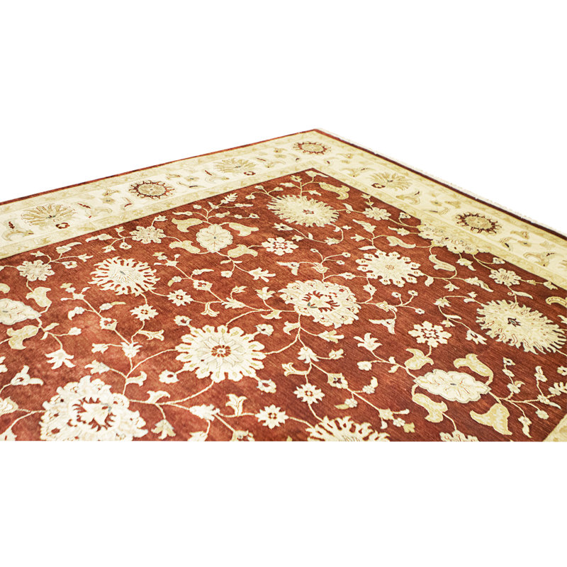 Hand Knotted Wool Area Rug in Rust And Ivory