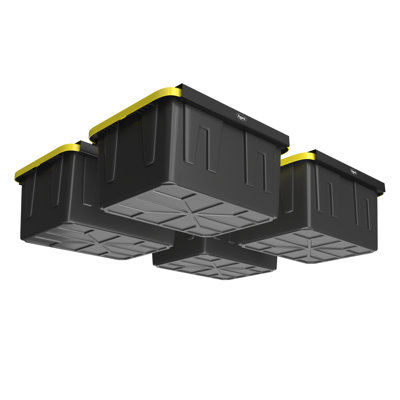 Koova Overhead Bin Rack For Four Bins | Overhead Garage Storage Rack To Mount On Ceiling With Adjustable Width | Supports Most Black And Yellow Storage Bins | Easy To Install| 4 Sets