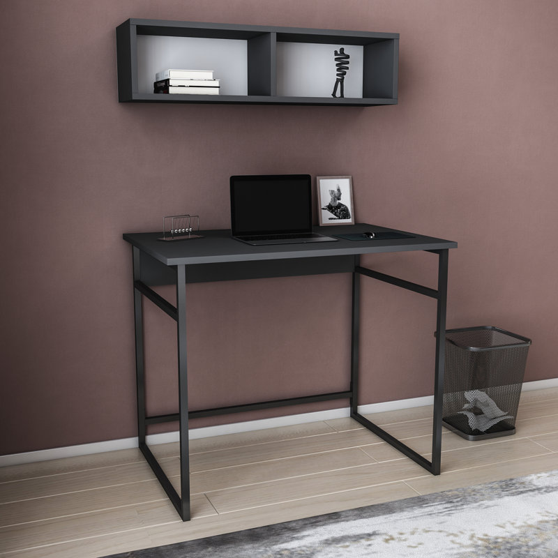 Hussum 90cm W Rectangular Computer Desk, Antrahcite/Black