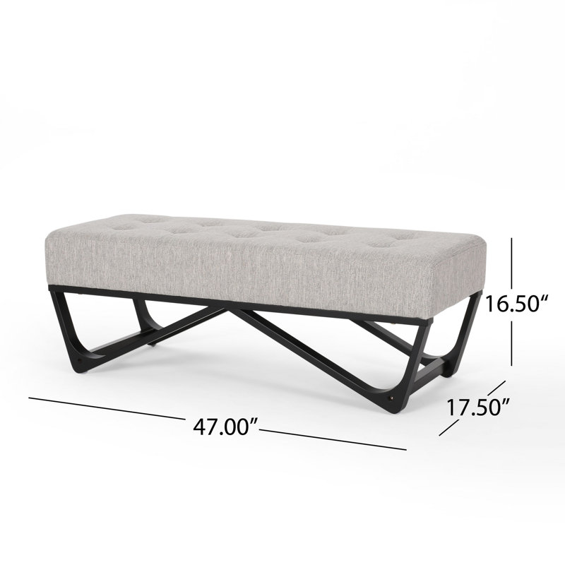 Banc repose-pieds Liba, tissu beige touffeté à boutons, cadre noir, 47 pouces, Beige