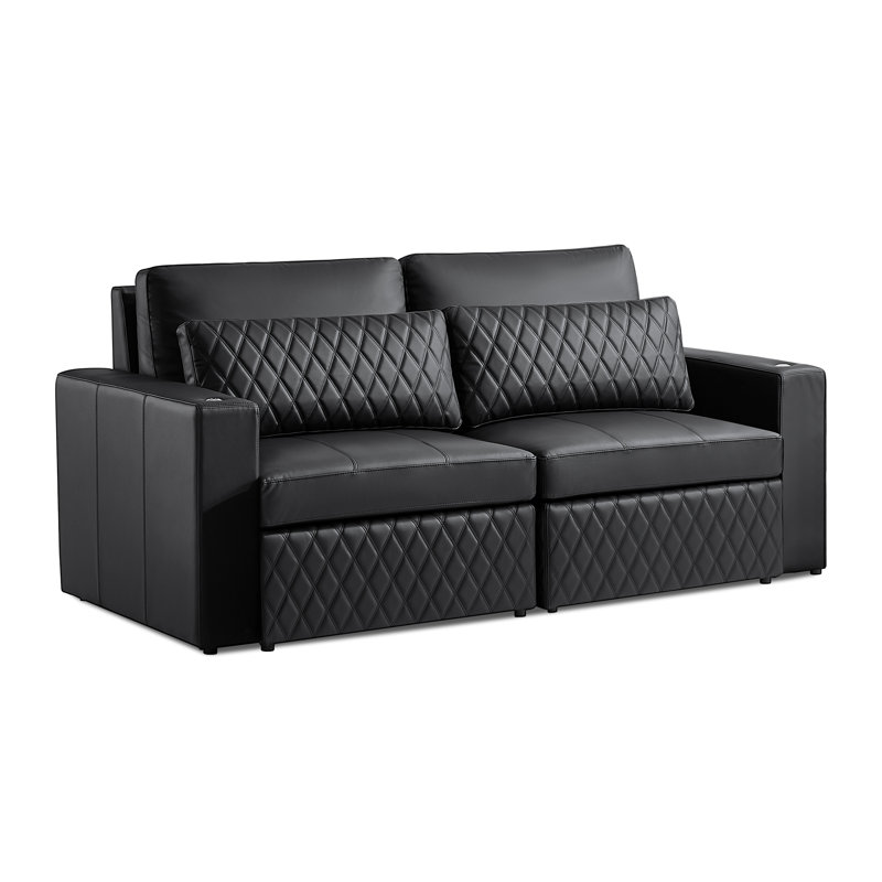 Causeuse modulaire en cuir Valencia Pisa Ultimate 79 po | 100% drapé de cuir semi-aniline italien Nappa 20000 | Conception à point de losange large | Coussins de dossier amovibles, noir
