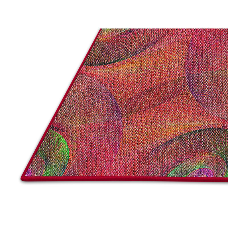 Vert abstrait/Tapis décoratif rouge, Rectangle 5 pi x 7 pi