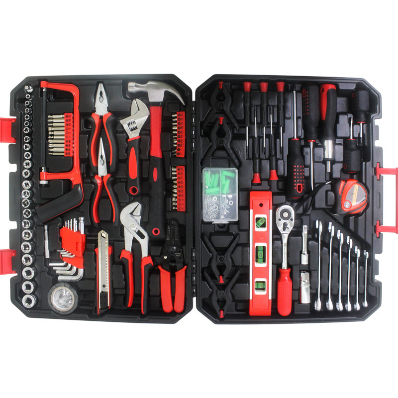 Boîte à outils noire: ensemble d'outils de 238 pièces pour ruban à mesurer tout autour de bricolage avec embouchure portative, corne de mouton marteau, passe-temps tranchant, pinces, tournevis serrés dans une boîte
