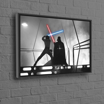 Three-Dimensional Cotton Canvas Art Featuring a Classic Star Wars Inspired Battle Scene Between Darth Vader and Luke Skywalker for Modern Wall Decor