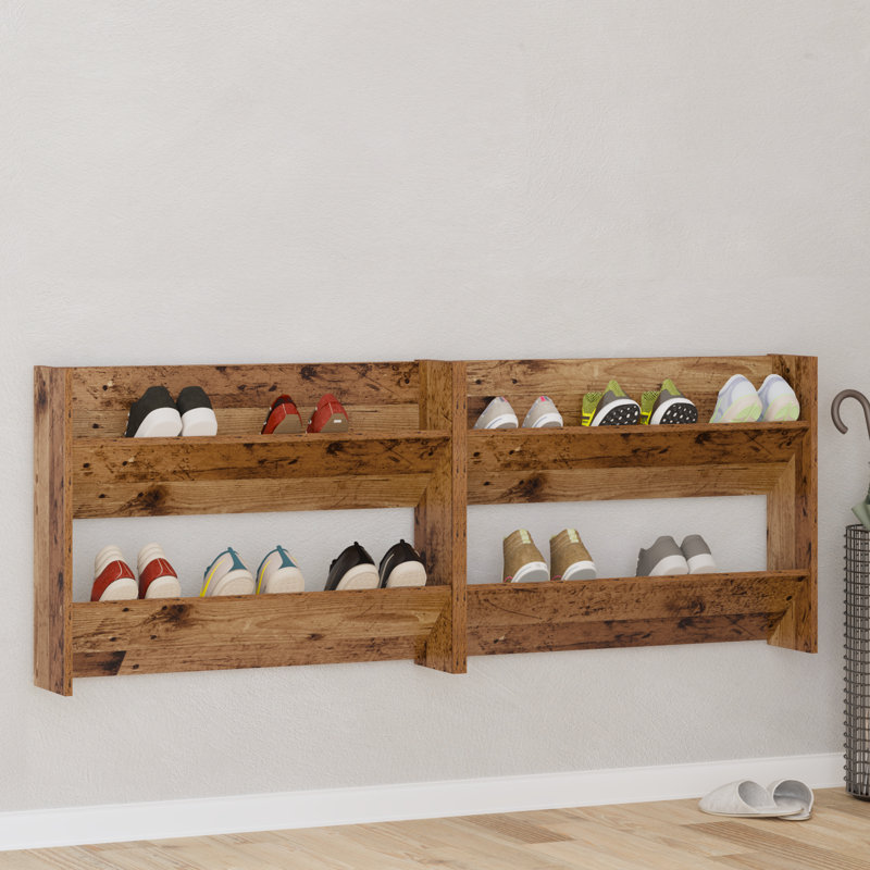 Wall Shoe Cabinets With Shelf 2 Pcs Engineered Wood, Old Wood