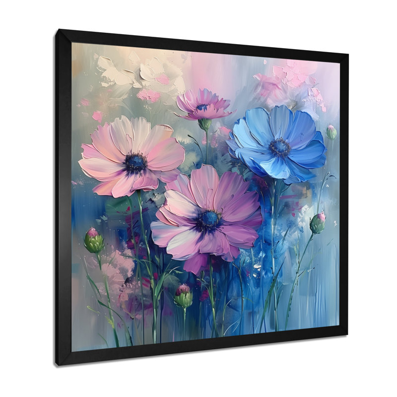 Mauve, bleu, féminin, flocons de maïs, H 16 po x l 16 po, Cadre photo noir simple