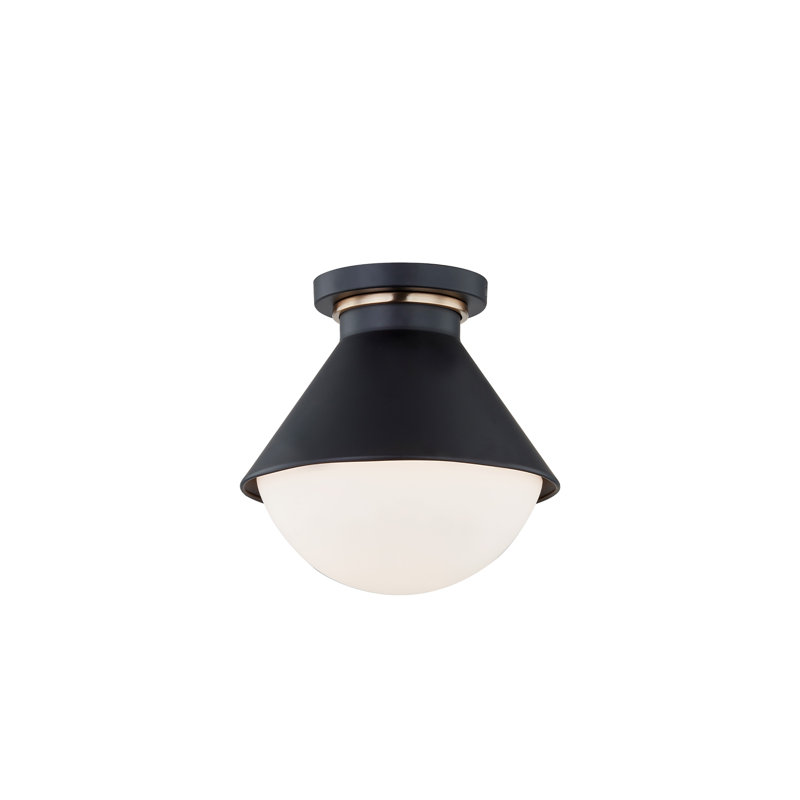Fusion - semi-encastré d'extérieur Ravelle - noir mat avec anneau en laiton - abat-jour en verre opale