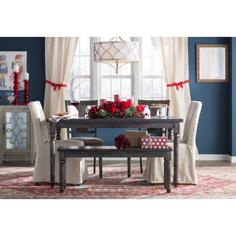 6 - Person Four Leg Dining Set, Weathered Gray