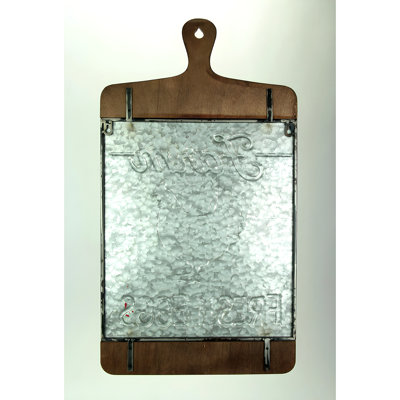 Farmhouse chicken cutting board wall hook rack in galvanized metal and wood, 27.5 inches high