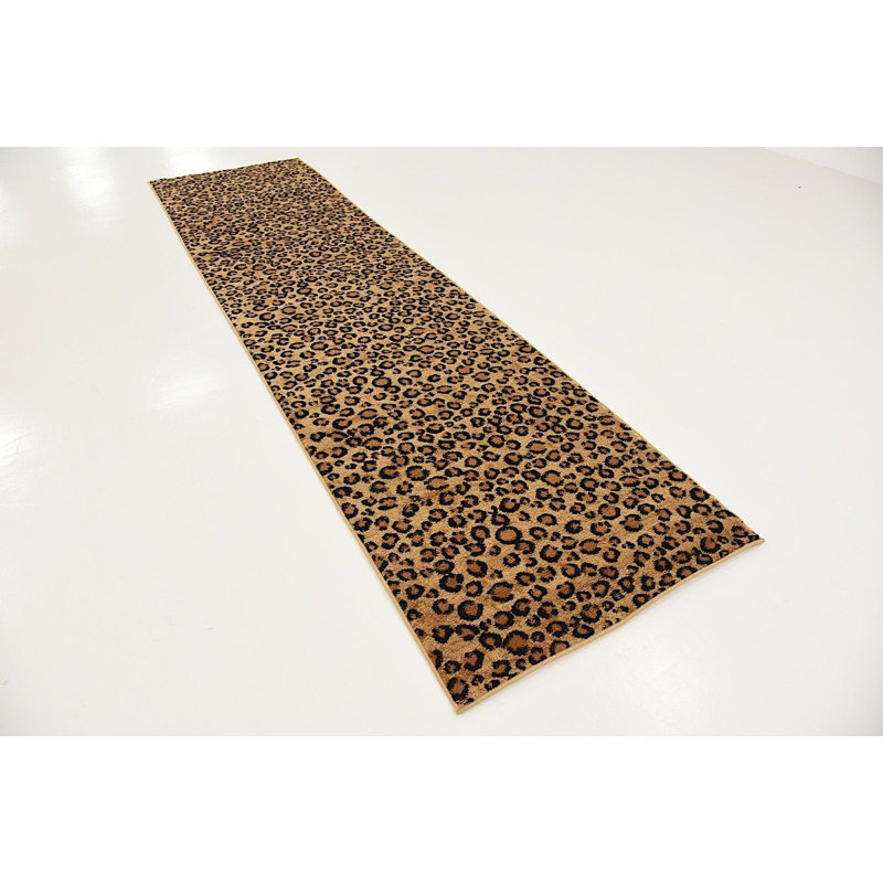Tapis brun clair à imprimé animal Testerman, Tapis de couloir 2 pi 7 po x 10 pi