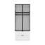 220cm Tall High Gloss Wardrobe with LED & Grey Glass Doors - 90cm Wide 2-Drawer Storage