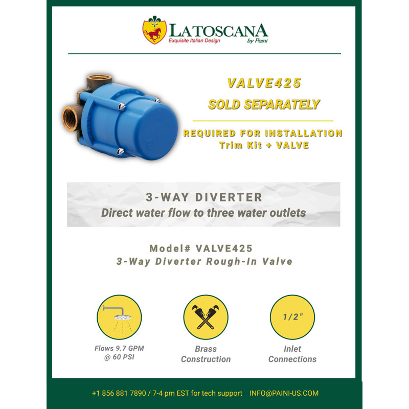 Quadro 3-Way Diverter Trim Kit, Valve Required