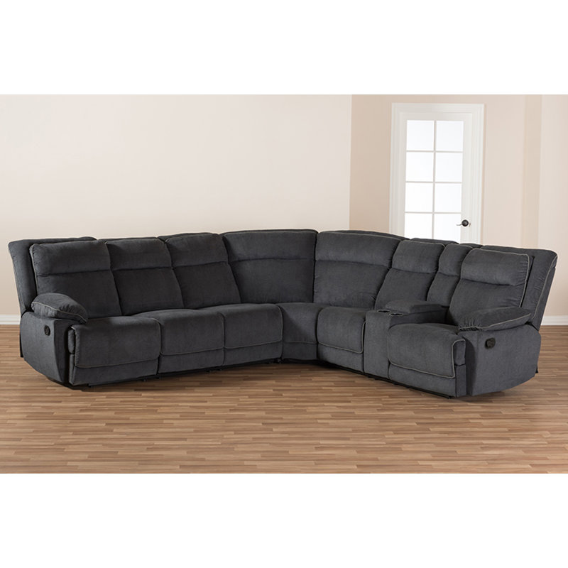 Canapé modulaire de coin symétrique inclinable de 110,24 po de largeur Brevard, 100 % polyester gris