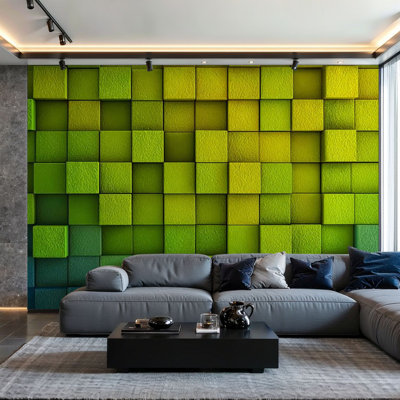 Peel and Stick Wallpaper Wall Mural Yellow green gradient cubes 3D render Wall Art Self Adhesive and Removable