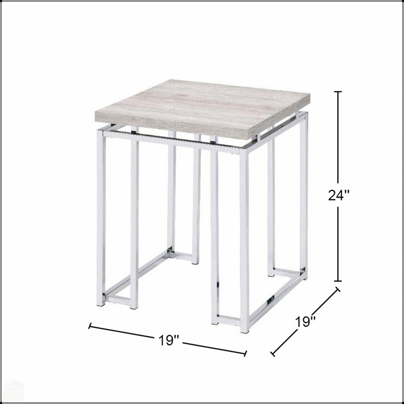 Table de bout carrée avec base de traîneau en métal, plateau en placage de chêne naturel pour un décor moderne et industriel