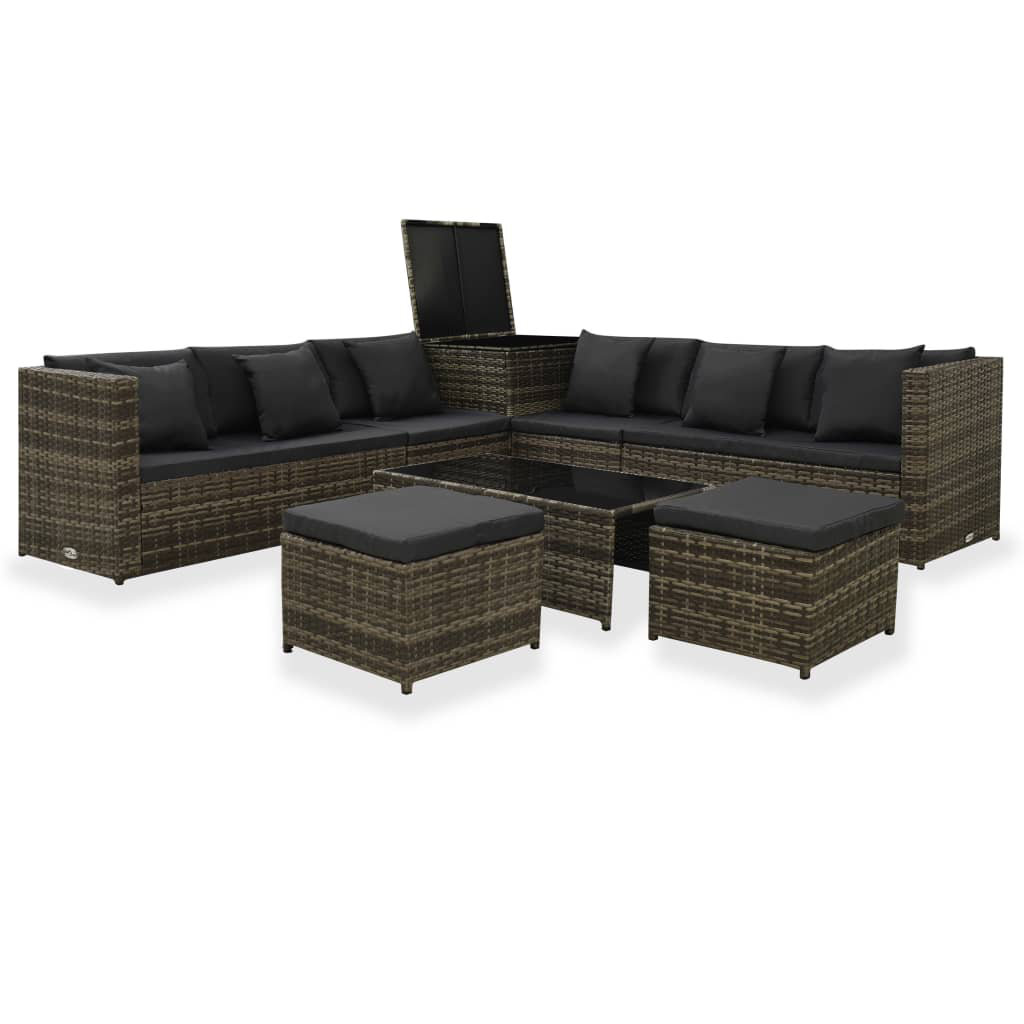 6-Sitzer Lounge-Set Fakhr aus Polyrattan mit Polster