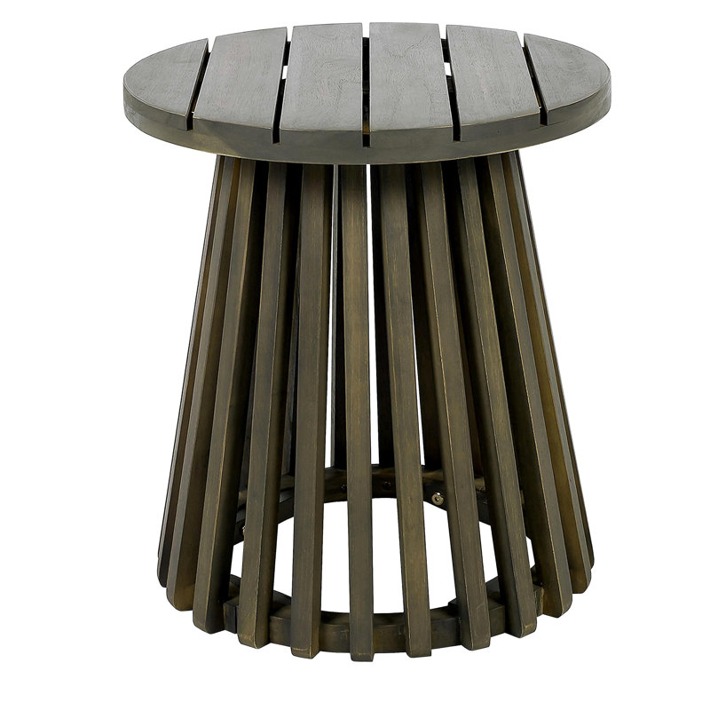Table d'appoint d'extérieur en bois d'acacia pour le patio, table basse ronde pour la cour arrière, pelouse, balcon, finition grise