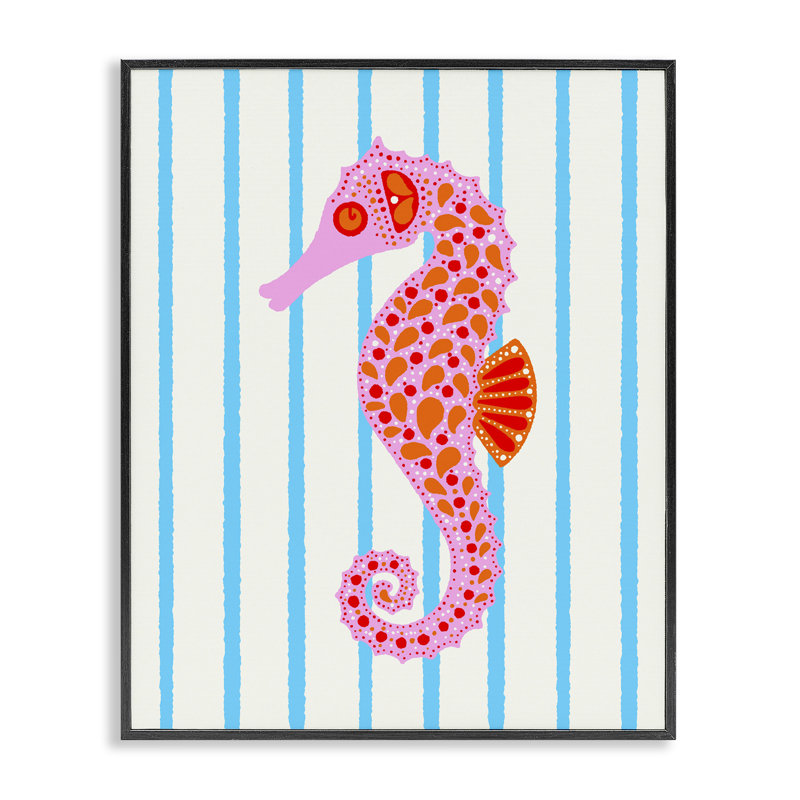 Hippocampe Boho sur rayures, estampe numérique, design par Indira Prieto | IndySign, H 14 po x l 11 po