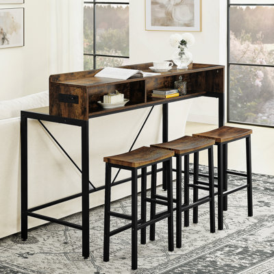 Table de bar avec prise de courant et lumière DEL, ensemble de 3 tabourets, idéal pour les espaces de vie, de salle à manger et de cuisine, fonctionnel et élégant