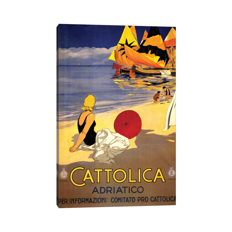 Cattolica Adriatico, Vintage Italian Travel Poster c1920s 1 Piece Wrapped Canvas Wall Art, 20.32 cm H x 30.48 cm W