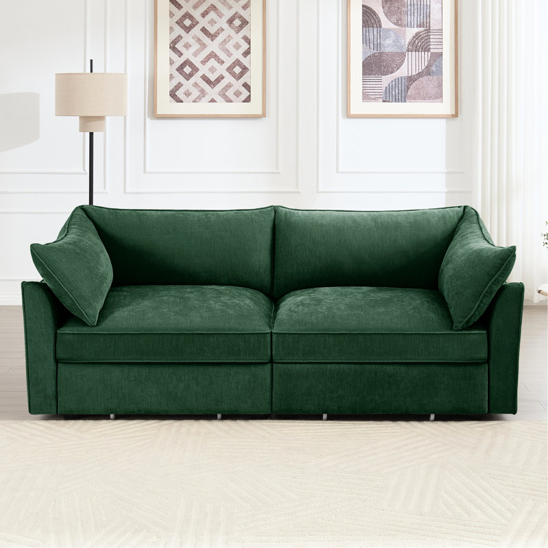 Chenille 2 Seater With Pull Out Storage And Wraparound For Scale Contemporary Living Rooms In Chenille, Under Seats Crescent-Shaped Small Modern Areas