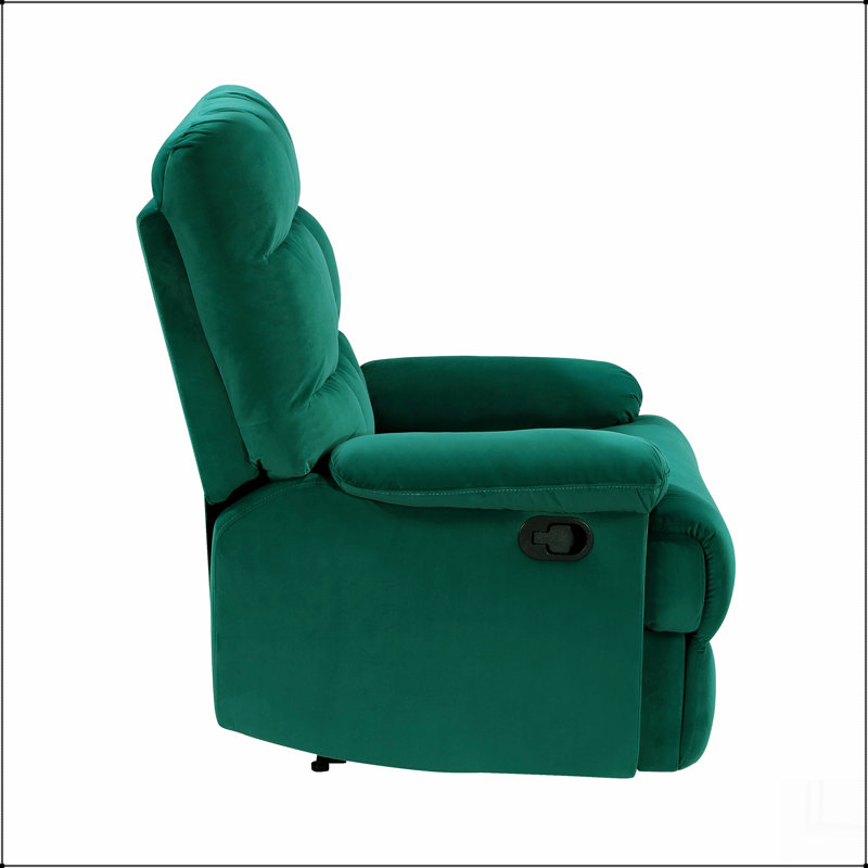 Reclining Chair Green Velvet Upholstery Square Tufted Back Pillowtop Arms, Green