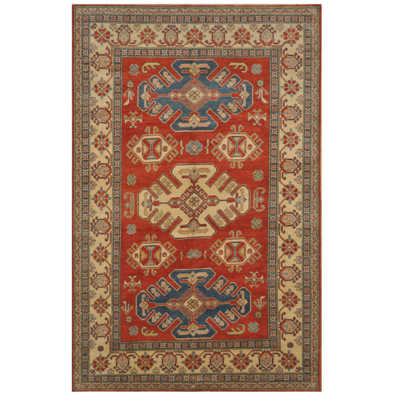 Tapis zone en laine noué la kazak rouille/beige 6 pi 2 po x 10 pi en laine one-of-kind-the main Coleman