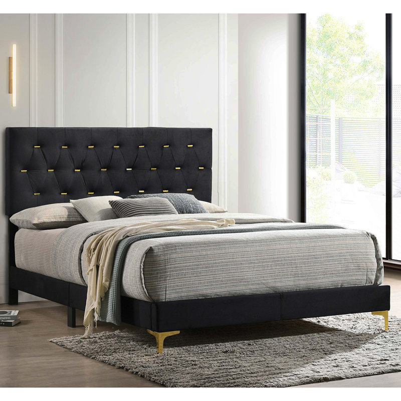 James Black Upholstered Queen Panel Bed, Black