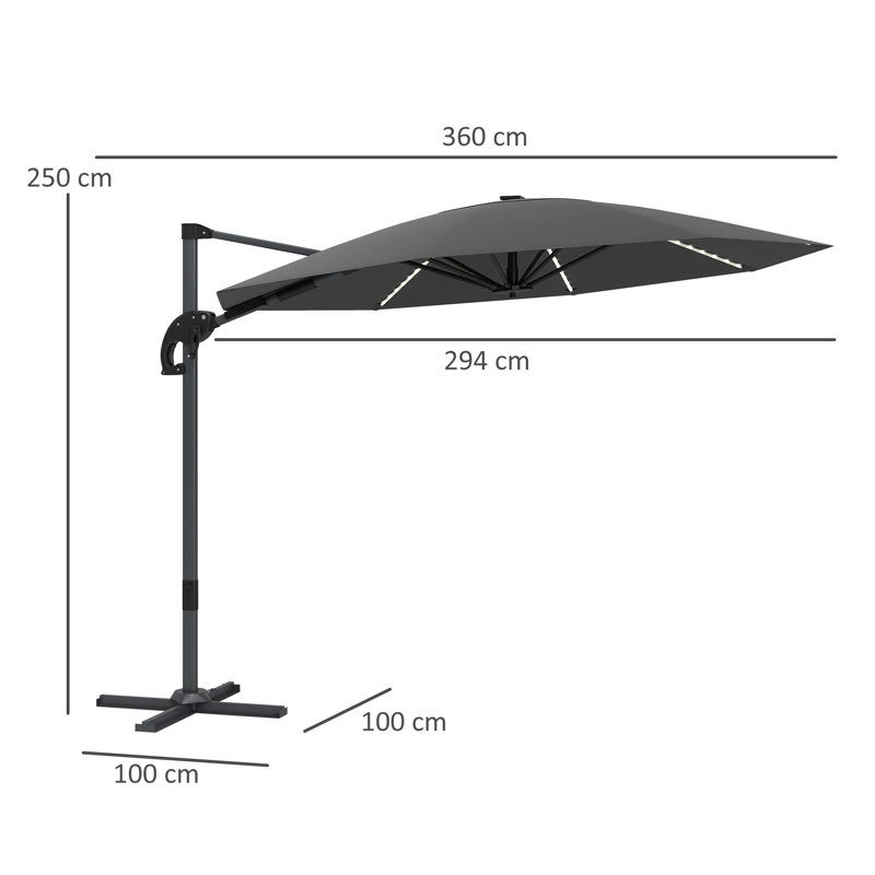 360cm Cantilever Parasol, Grey