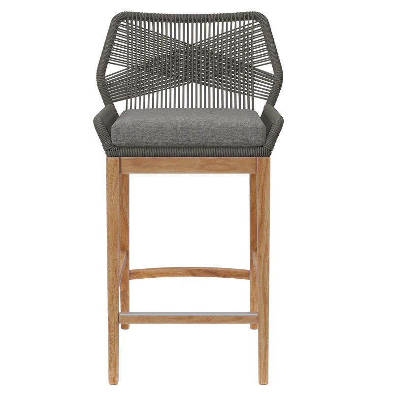 Graphite Blue Teak Wood Outdoor Bar Stool with Cushions