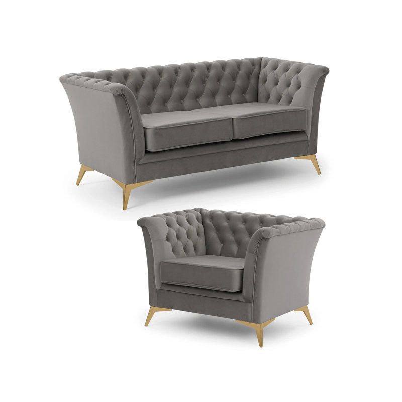 Whitby 2 - Piece Velvet Living Room Set, Gold, Grey