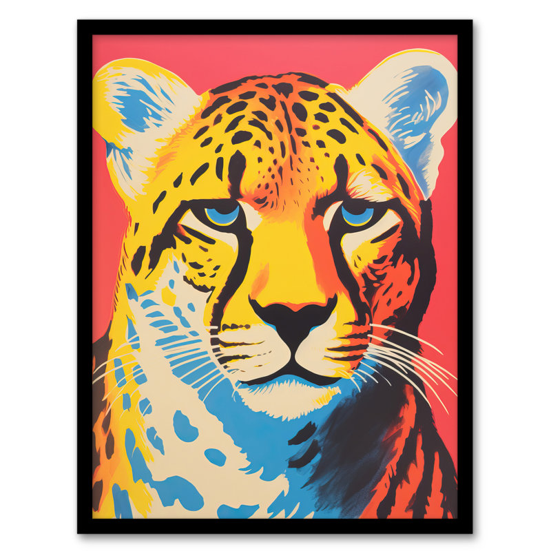 Modern Cheetah Duotone Coral Yellow Orange Bright - Single Picture Frame Print