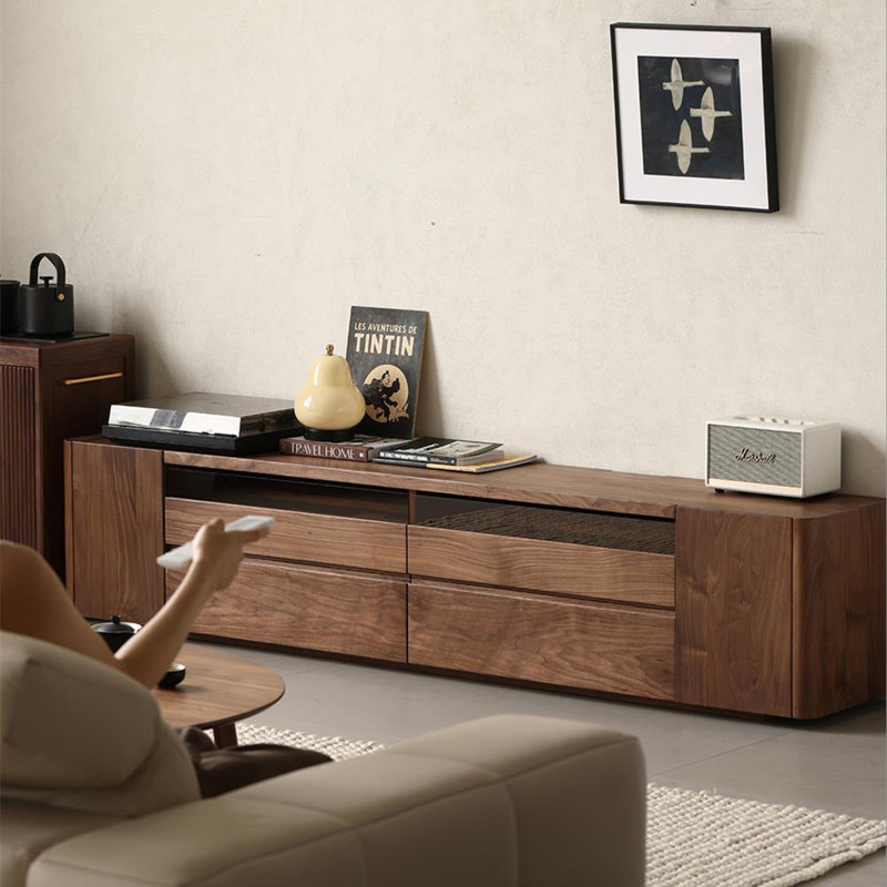 Meuble télé en bois massif noyer noir, 70.9"